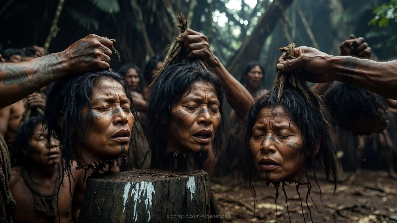 Severed Heads on Jungle Stump - AI Generated Horror