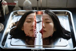 Severed Woman's Head Bisected