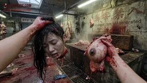 Severed Woman's Head in Slaughterhouse