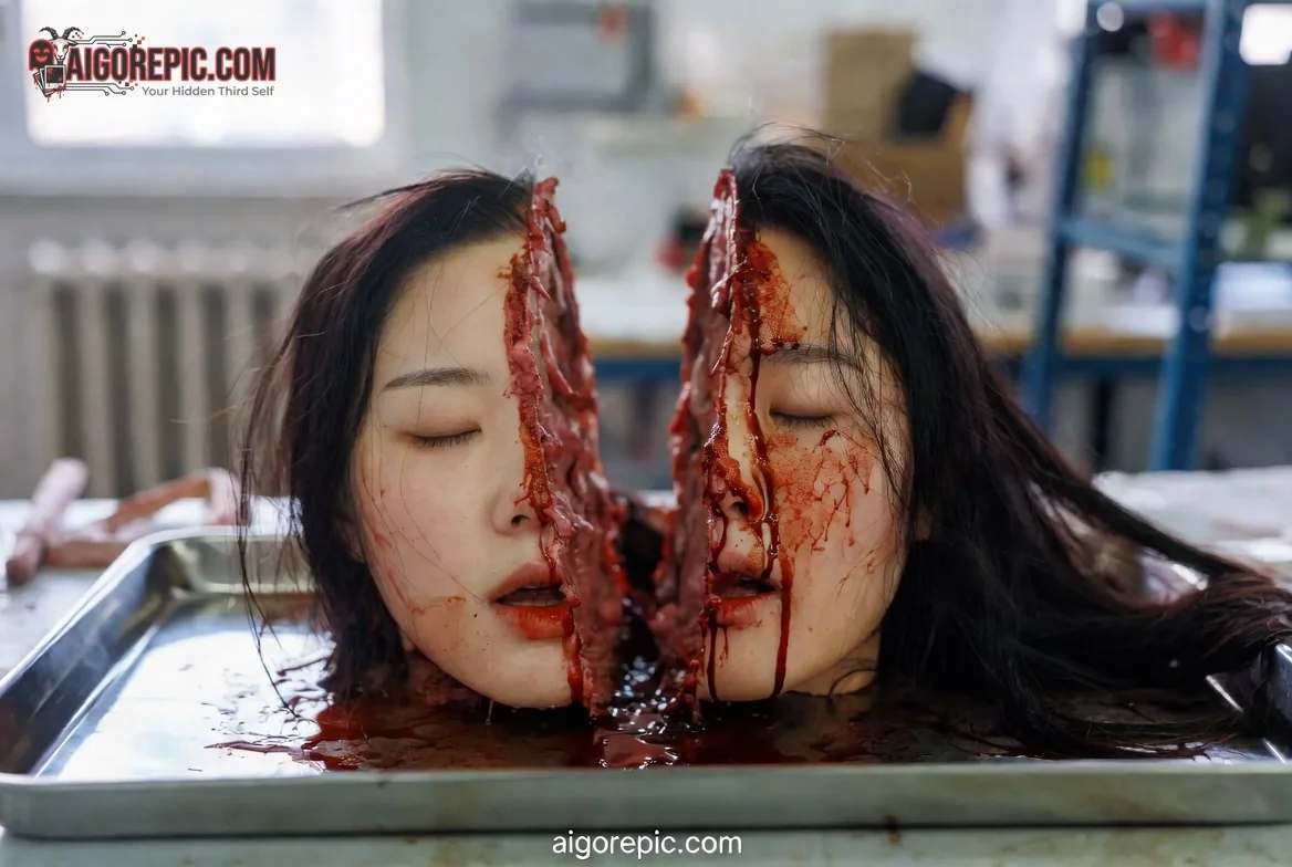 Severed Woman's Head in Tray - AI Generated Horror