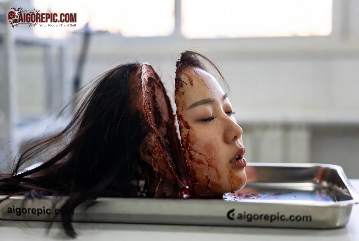 Severed Woman's Head in Tray - AI Generated Horror