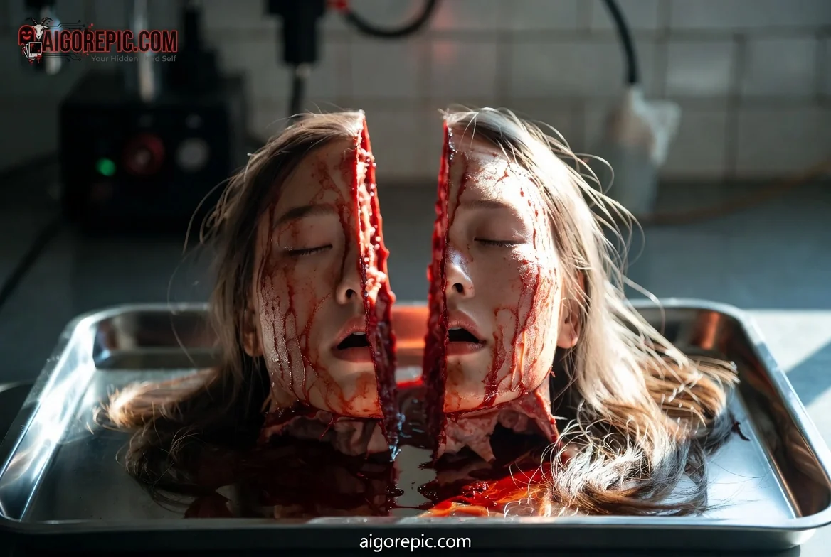 Severed Woman's Head in Tray - AI Generated Horror