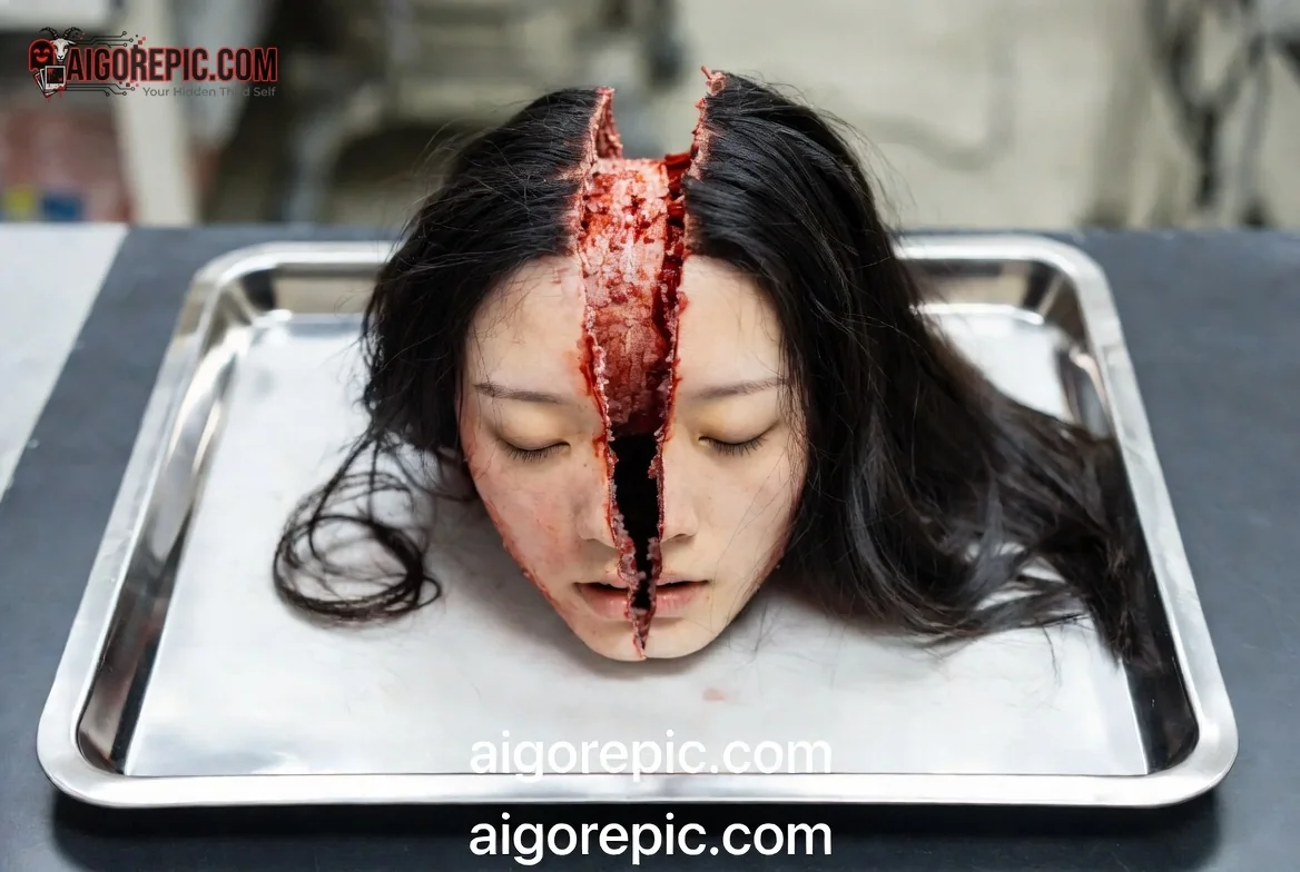 Severed Woman's Head in Tray - AI Generated Horror