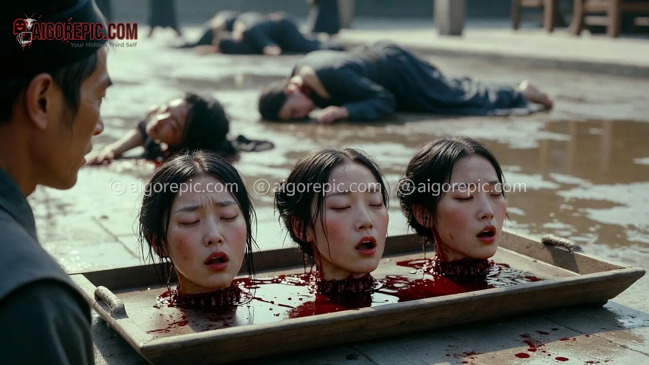 Three Severed Heads Display - AI Generated Horror