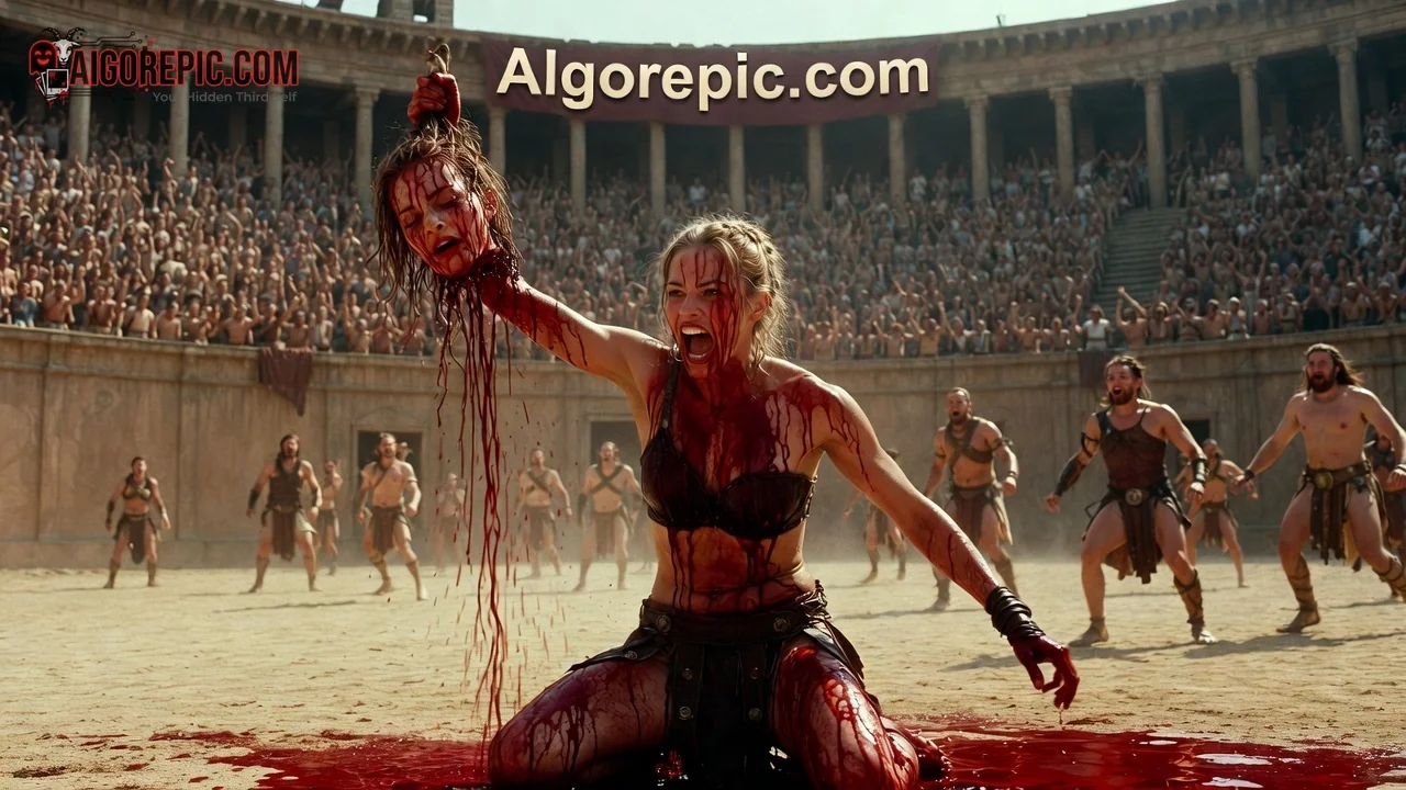 Warrior Woman Holds Severed Head - AI Generated Horror