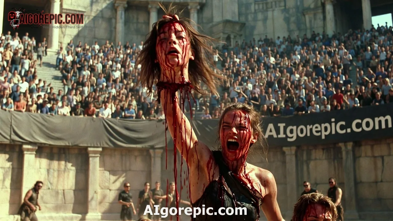 Warrior Woman Holds Severed Head - AI Generated Horror