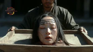 Woman in Wooden Restraint