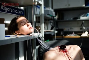 Woman with Chest Tubes in Lab