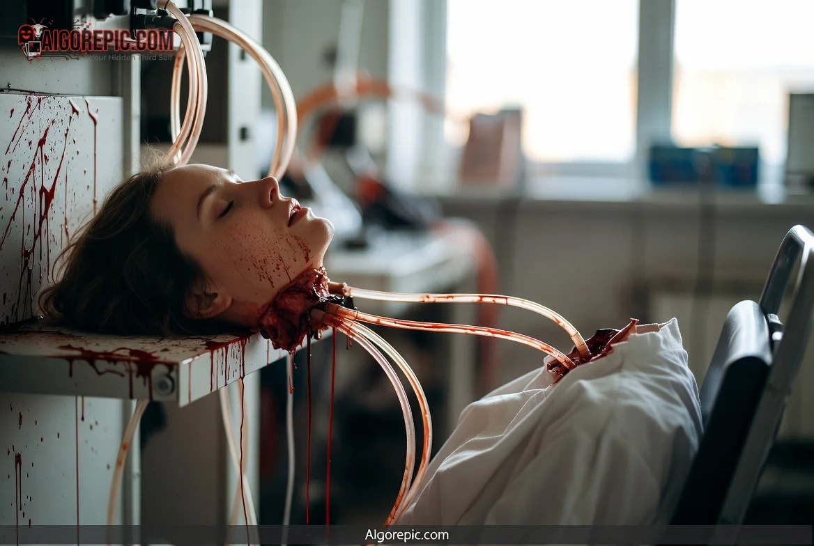 Woman with Exposed Neck Wound - AI Generated Horror