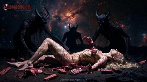 Blonde Woman Surrounded by Demons