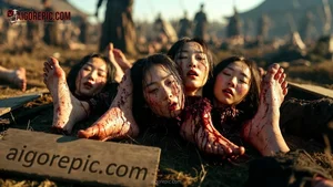 Bloody Entwined Women in Battlefield