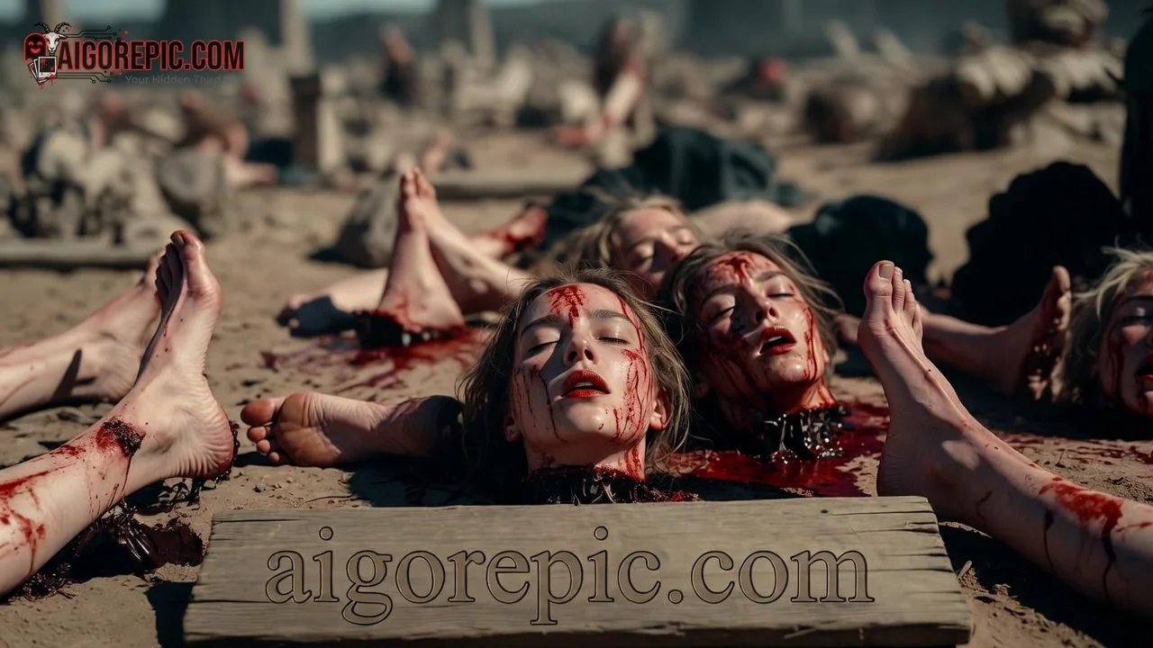 Bloody Female Corpses on Beach - AI Generated Horror