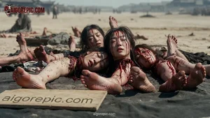Bloody Female Corpses on Beach
