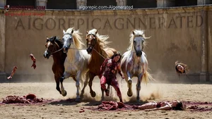 Bloody Horses Dragging Dismembered Women