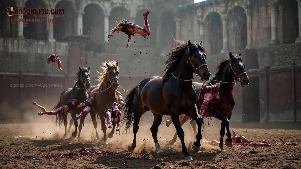 Bloody Horses Stampede Arena - AI Generated Horror