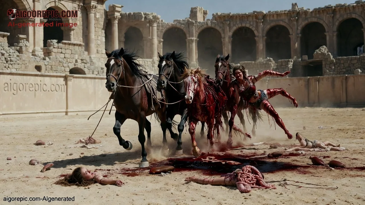 Bloody Horses Trample Victims - AI Generated Horror