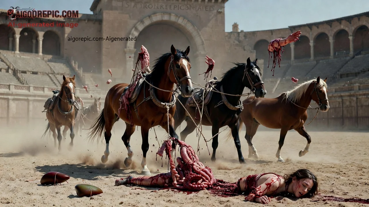 Bloody Horses Trample Woman - AI Generated Horror