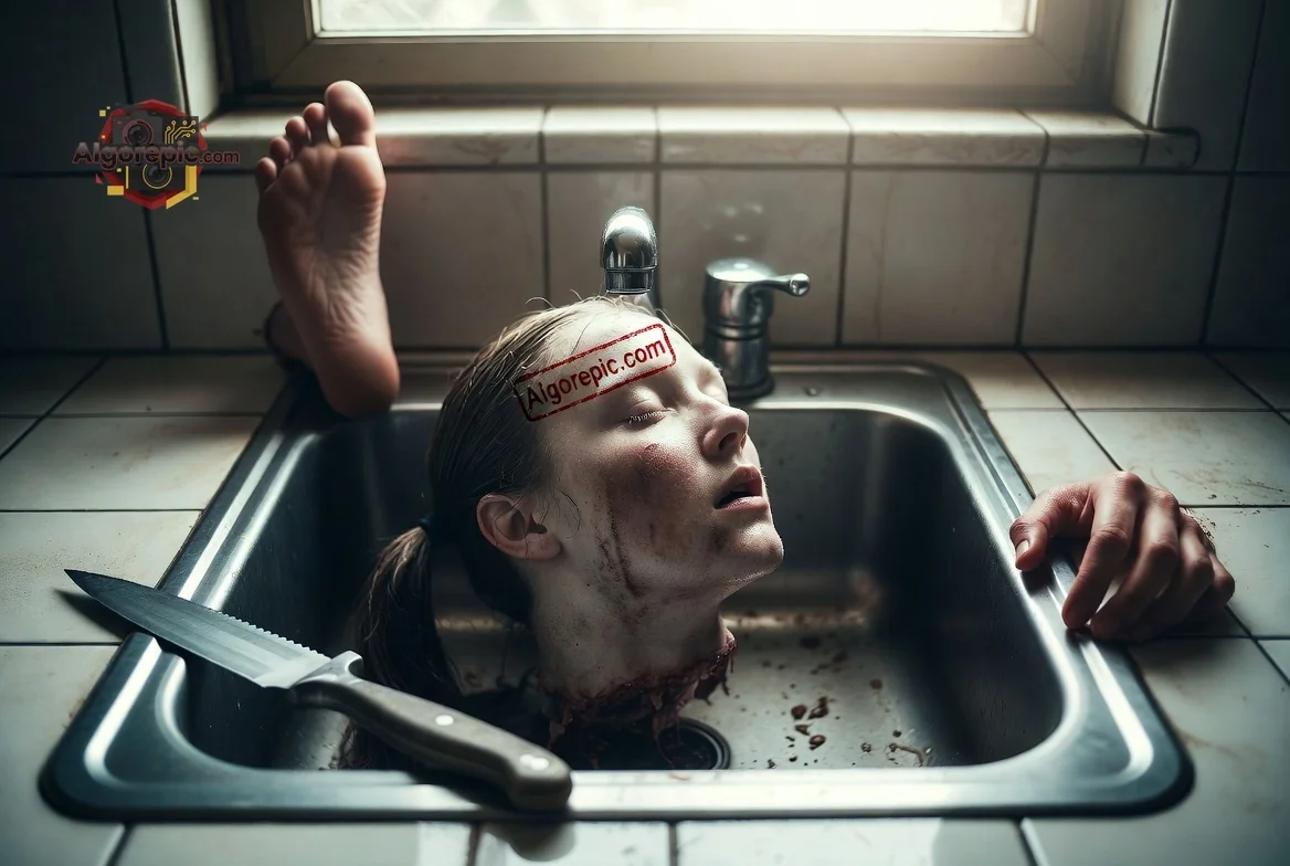 Bloody Scene in Kitchen Sink - AI Generated Horror
