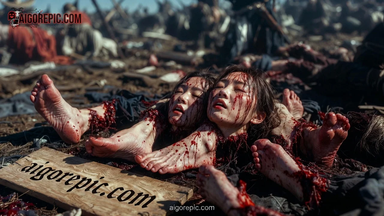 Bloody Twin Women Battle Casualties - AI Generated Horror