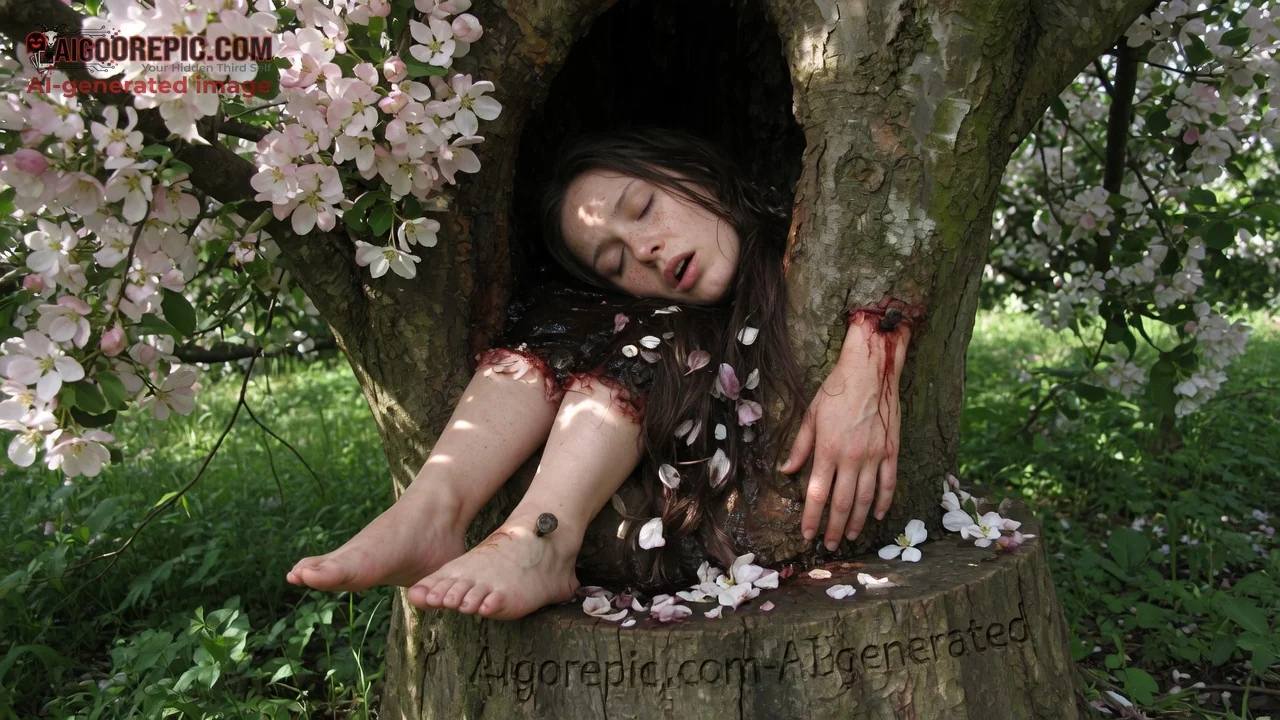Bloody Woman in Tree Hollow - AI Generated Horror