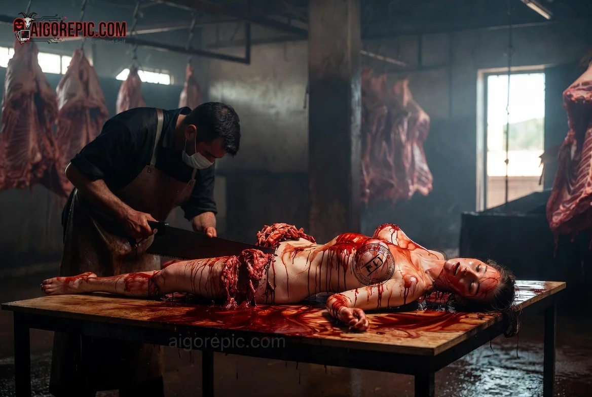 Butcher and Bloodied Woman - AI Generated Horror
