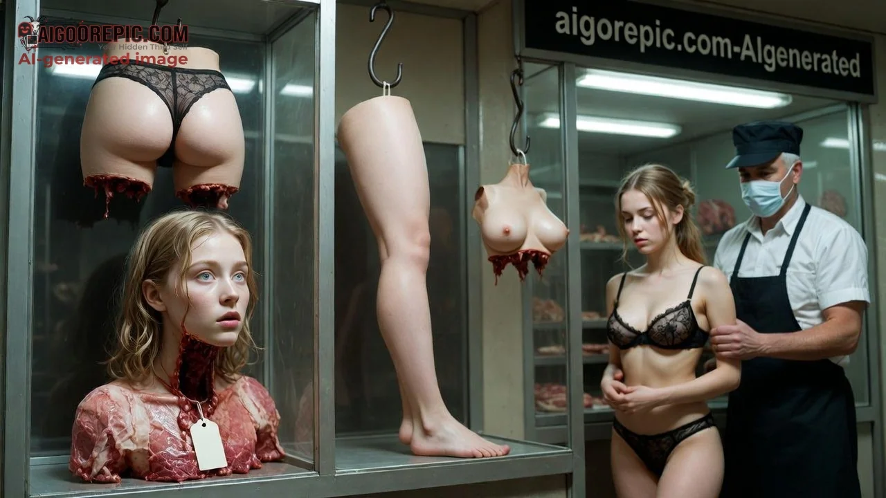 Butcher Shop Human Remains Display - AI Generated Horror
