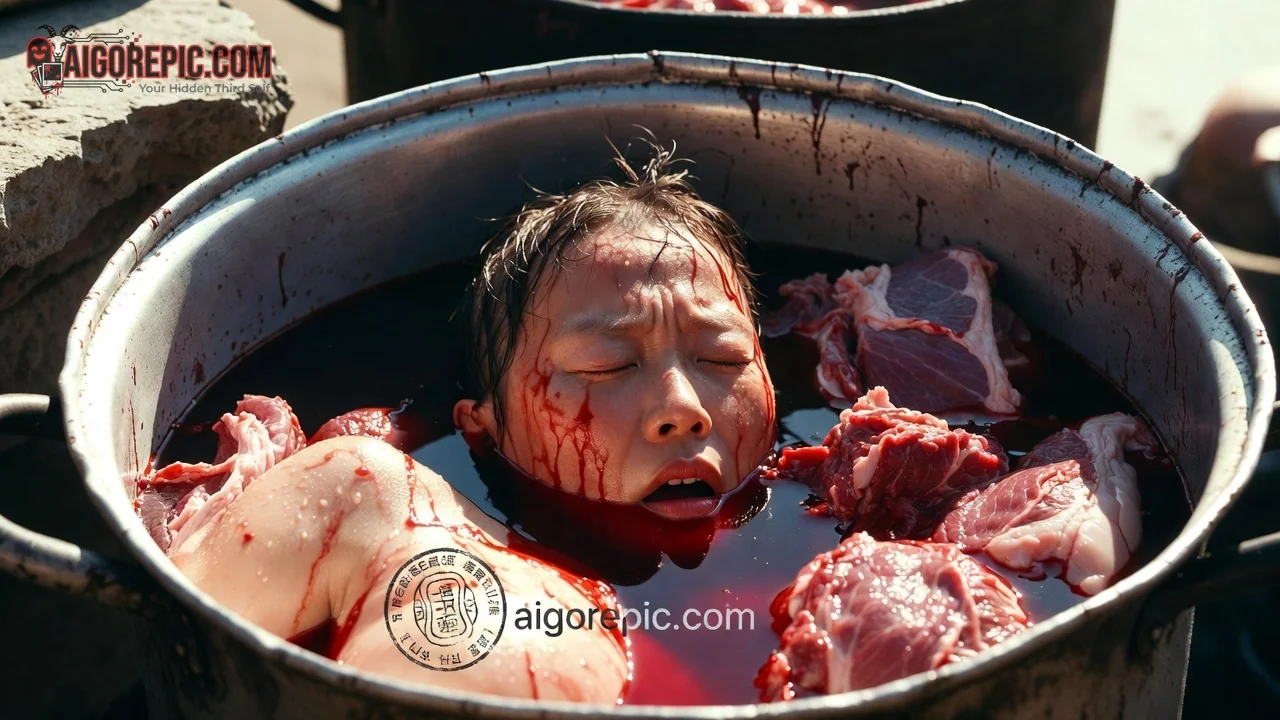 Child in Bloody Pot - AI Generated Horror