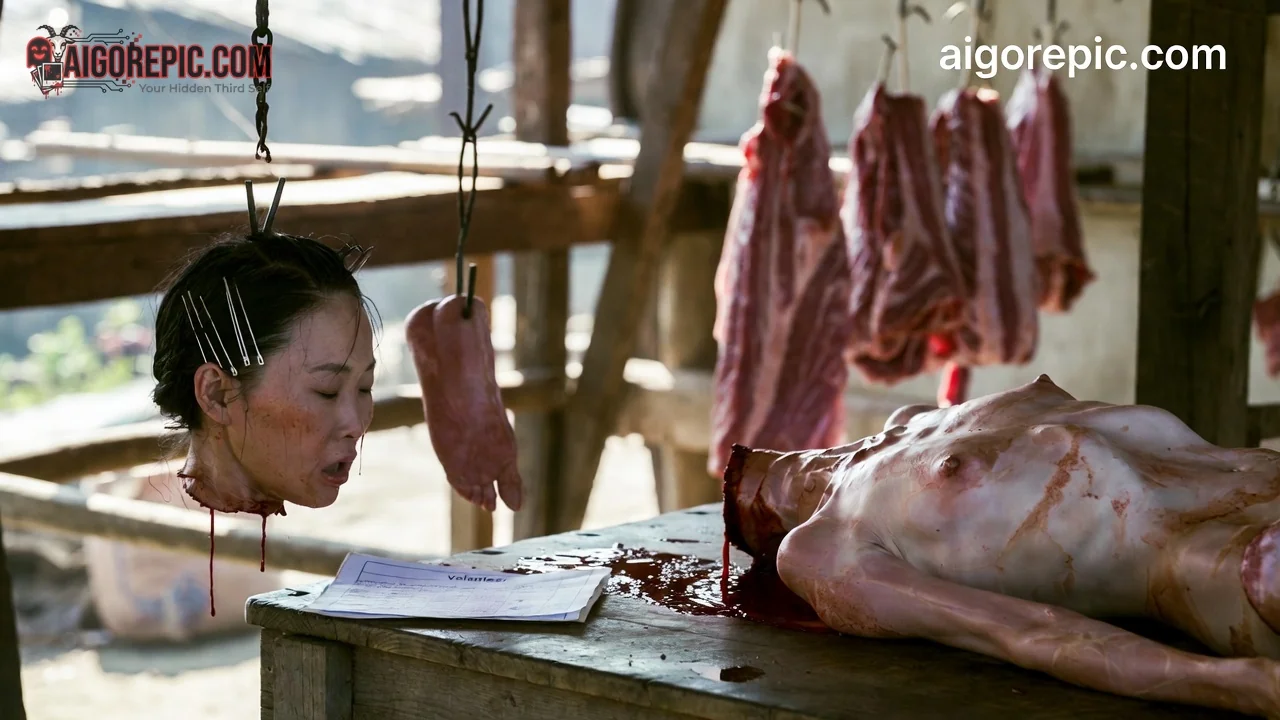 Decapitated Body in Butcher Shop - AI Generated Horror