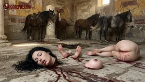 Decapitated Woman Amid Horses