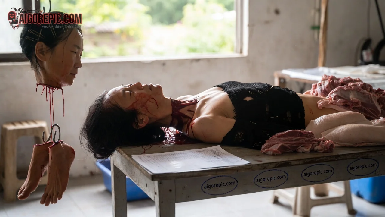 Decapitated Woman on Table - AI Generated Horror