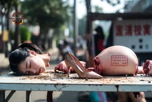 Decapitated Woman on Table