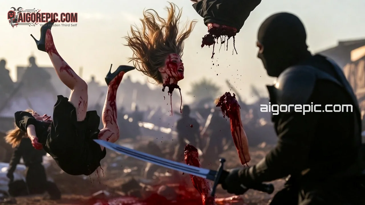 Decapitated Woman Sword Attack - AI Generated Horror