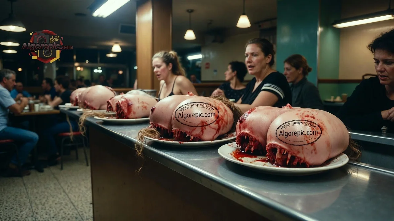 Diner with Bloody Heads - AI Generated Horror