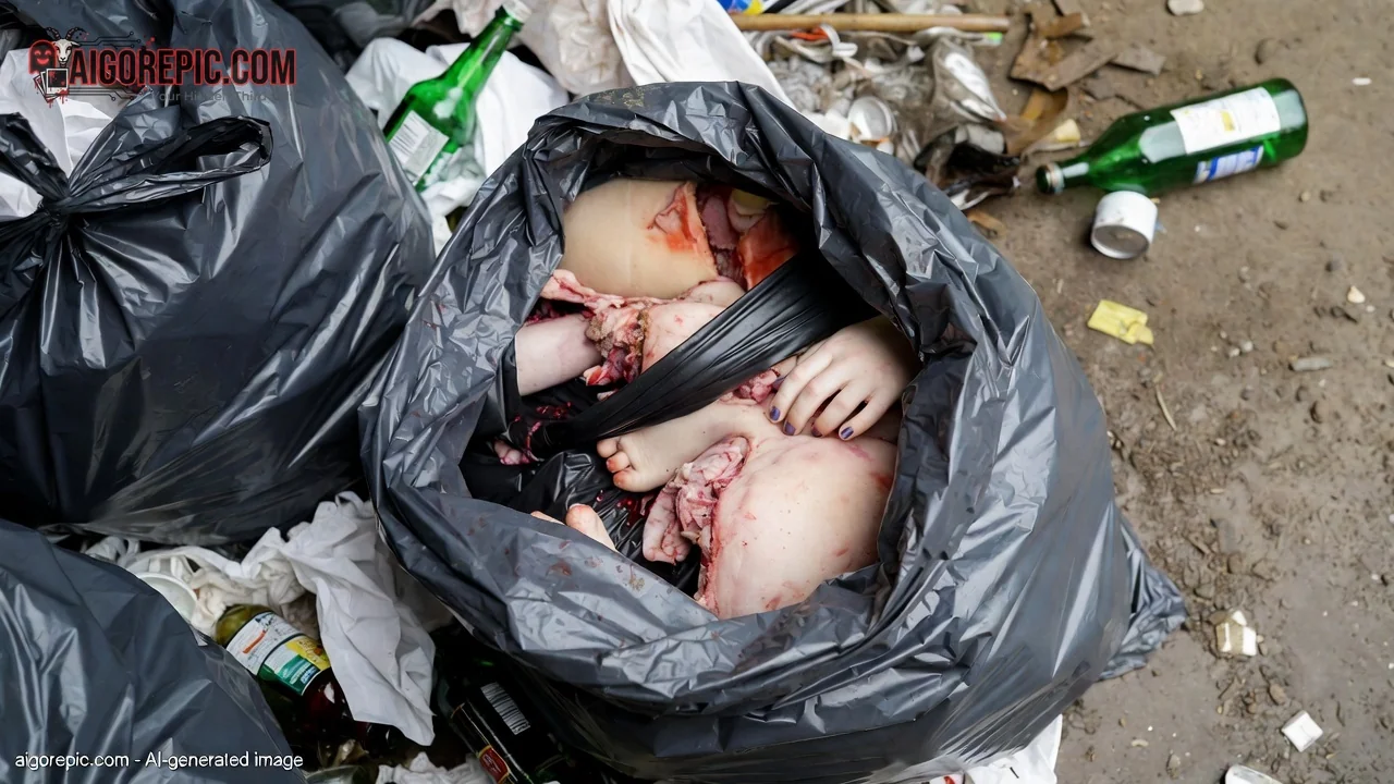 Dismembered Body in Trash Bags - AI Generated Horror