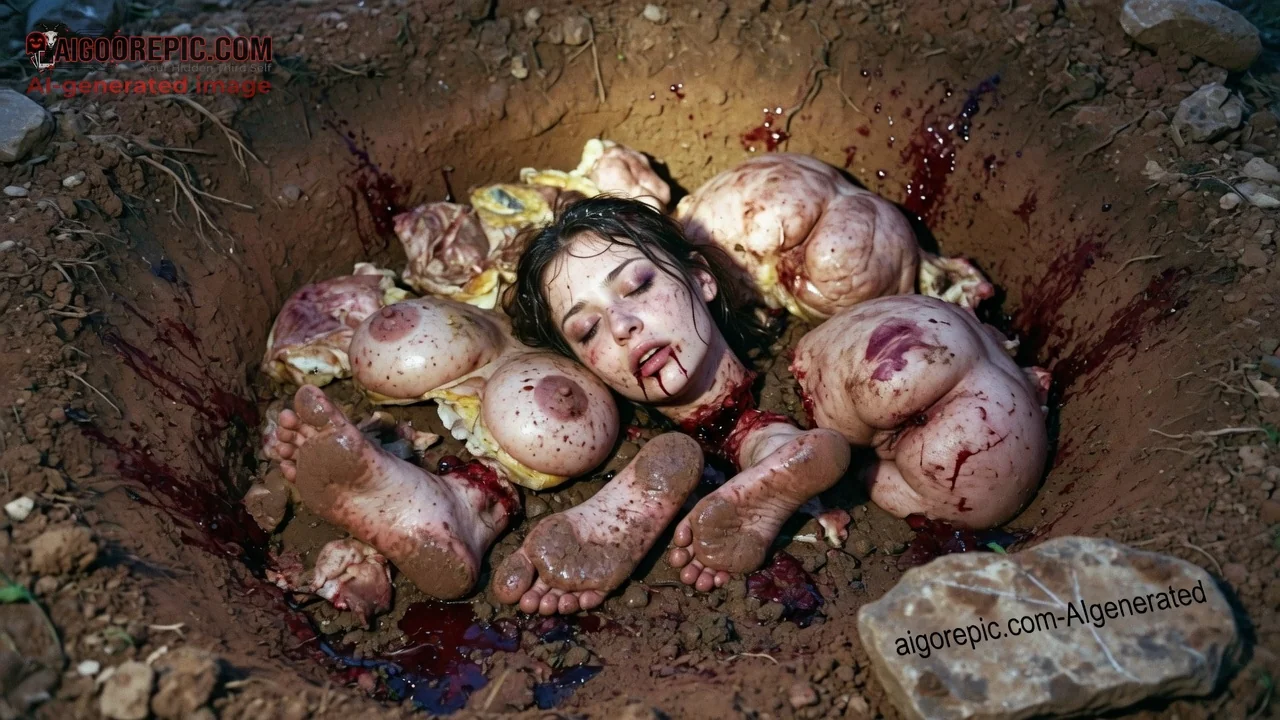 Dismembered Woman in Bloody Pit - AI Generated Horror