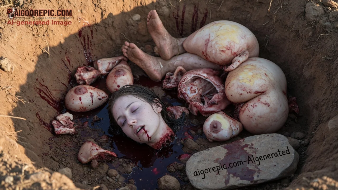 Dismembered Woman in Bloody Pit - AI Generated Horror