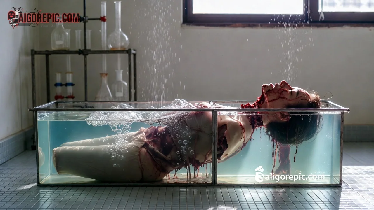 Dismembered Woman in Lab Tank - AI Generated Horror