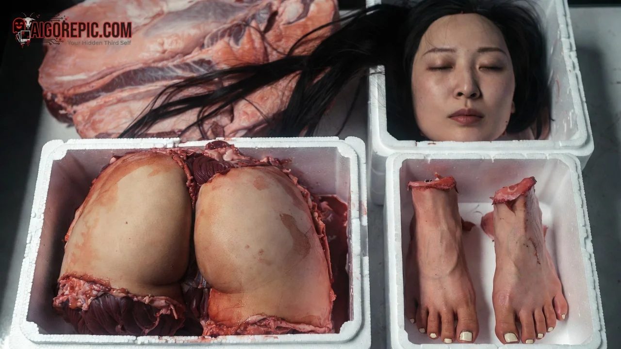 Dismembered Woman in Styrofoam Trays - AI Generated Horror