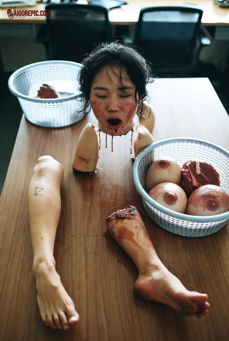 Dismembered Woman on Office Table - AI Generated Horror