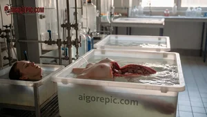 Dissected Woman in Lab Tanks