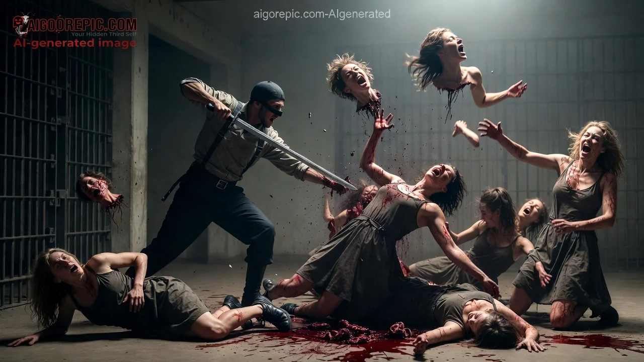 Executioner Slaying Screaming Women - AI Generated Horror