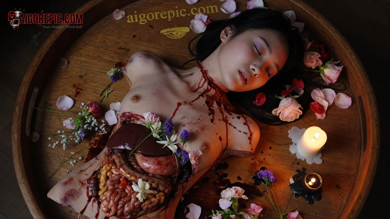 Gore Eviscerated Woman in Barrel - AI Generated Horror