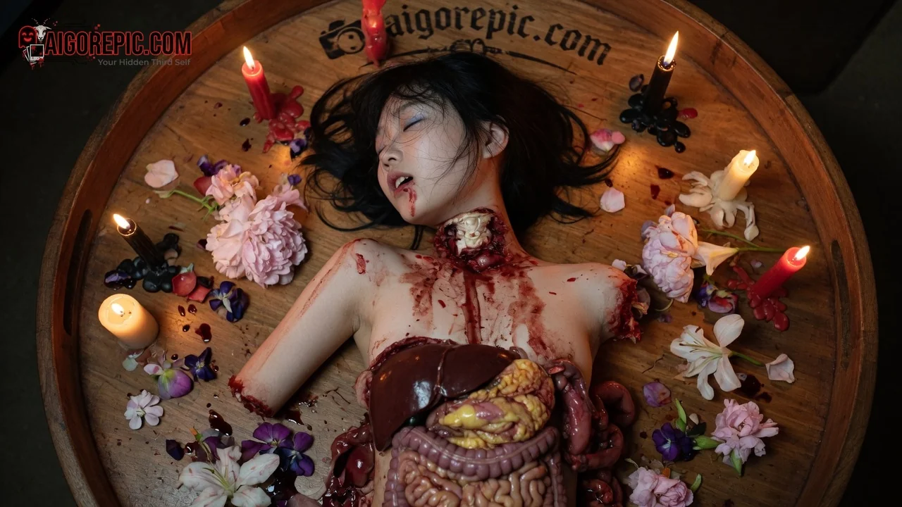 Gore Eviscerated Woman in Barrel - AI Generated Horror