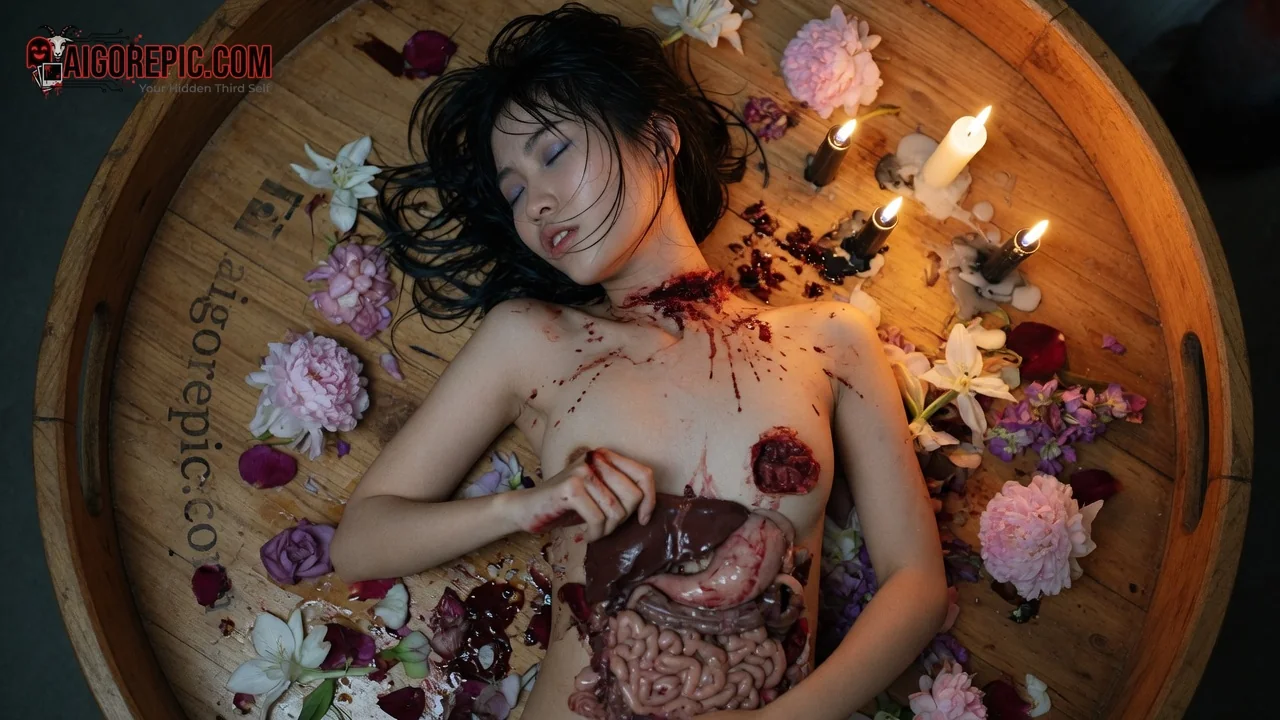 Gore Woman in Rose Bath - AI Generated Horror