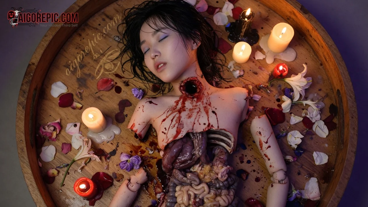 Gory Woman in Flower Tray - AI Generated Horror