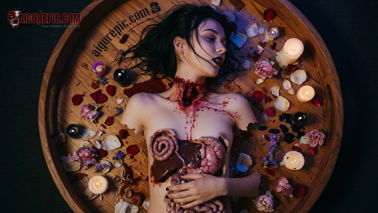 Gory Woman in Ritual Bath - AI Generated Horror