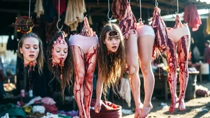 Hanging Meat Market Scene