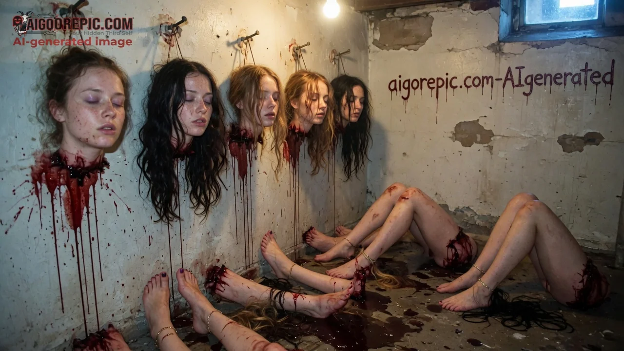 Hanging Severed Female Heads Basement - AI Generated Horror