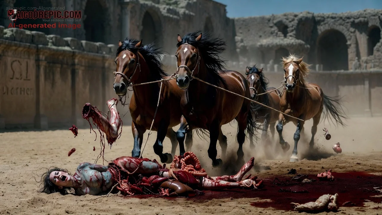 Horses Dragging Dismembered Woman - AI Generated Horror