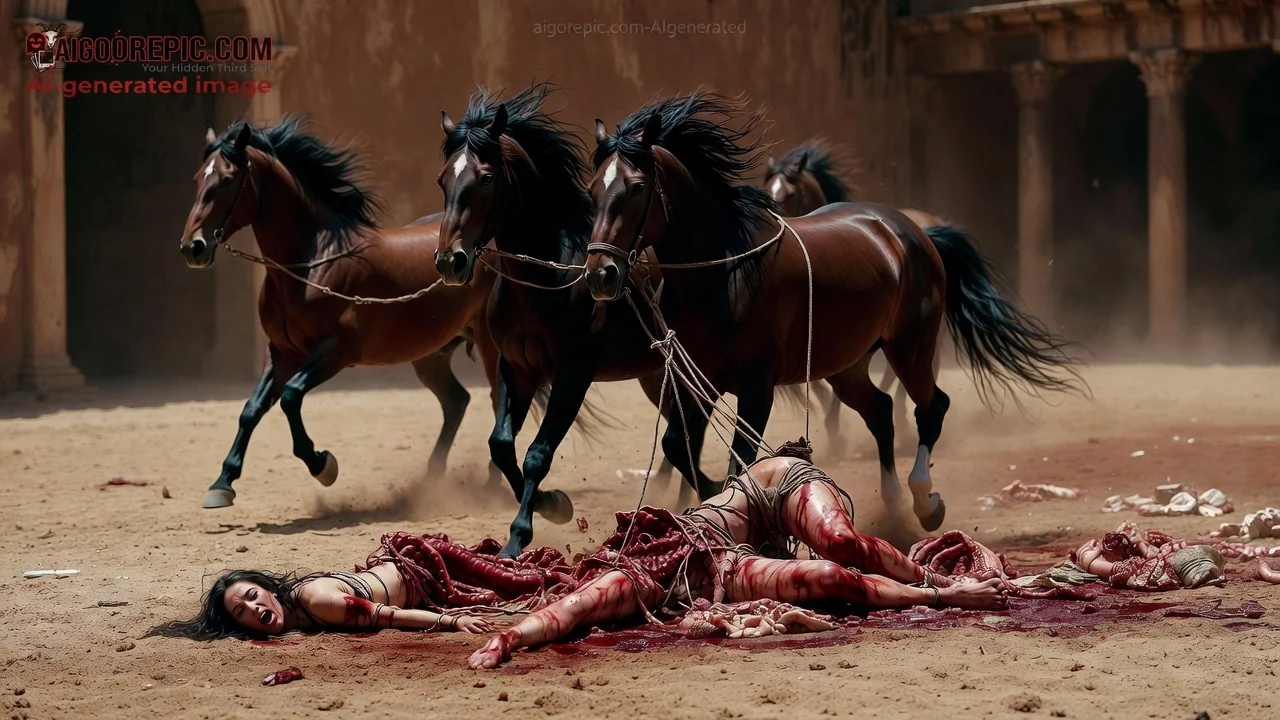 Horses Dragging Dismembered Woman - AI Generated Horror